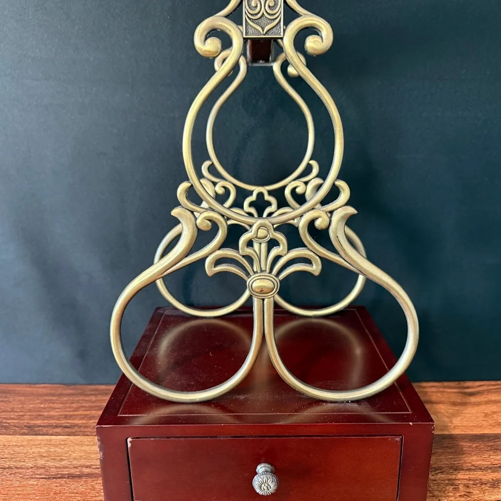 Red Cherry Wood & Brass 3 Bottle Wine Rack